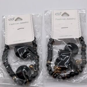 Chic Black Beaded Bracelet Set